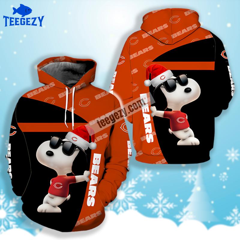 Santa Snoopy Chicago Bears Black Orange 3D Zip Up Hoodie Santa Snoopy Chicago Bears Black Orange 3D Zip Up Hoodie