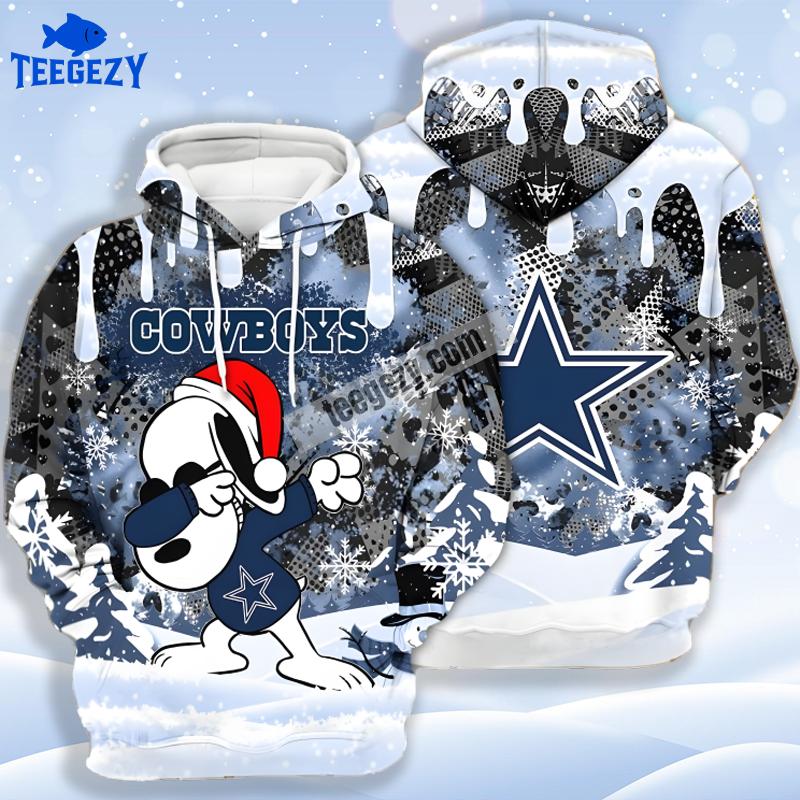 Santa Snoopy Dallas Cowboys Blue White 3D Hoodie Men Santa Snoopy Dallas Cowboys Blue White 3D Hoodie Men