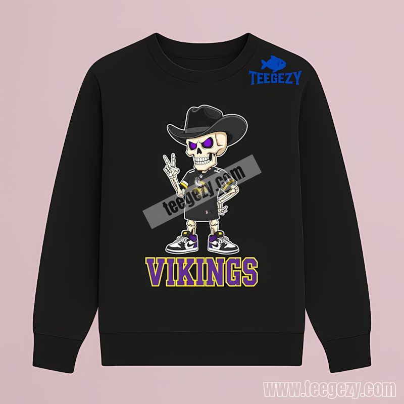 Skeleton Cowboy Art Minnesota Vikings Statement Long Sleeve Skeleton Cowboy Art Minnesota Vikings Statement Long Sleeve