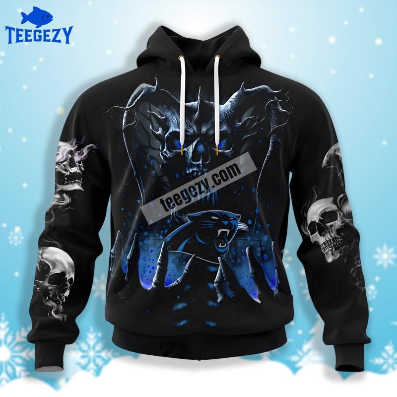 Skull Black Blue Carolina Panthers 3D Zip Up Hoodie Skull Black Blue Carolina Panthers 3D Zip Up Hoodie