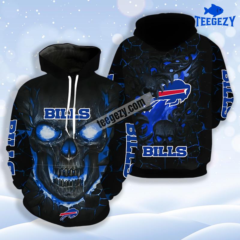 Skull Blue Black Pullover Buffalo Bills 3D Youth Hoodie Skull Blue Black Pullover Buffalo Bills 3D Youth Hoodie