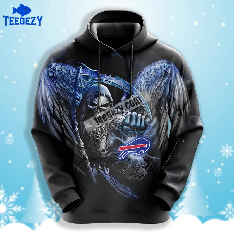 Skull Buffalo Bills Black Blue 3D Pullover Hoodie Skull Buffalo Bills Black Blue 3D Pullover Hoodie
