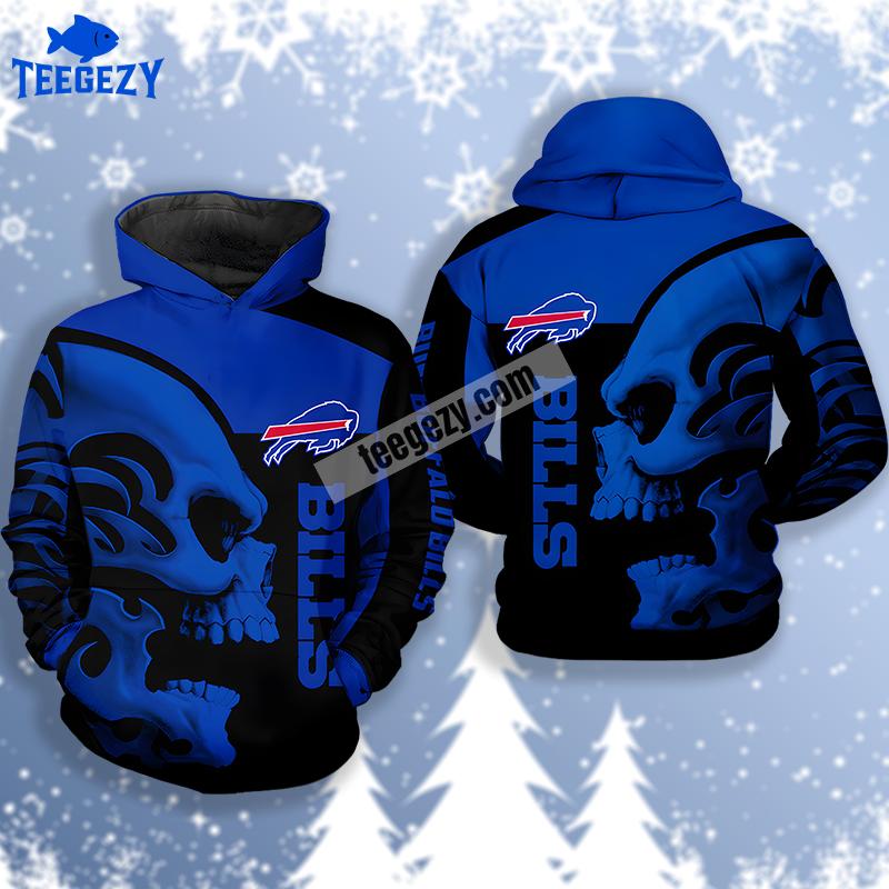 Skull Buffalo Bills Blue 3D Hoodie Pullover Skull Buffalo Bills Blue 3D Hoodie Pullover