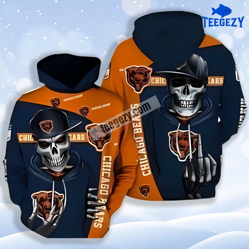 Skull Chicago Bears Orange Blue 3D Graphic Hoodie Skull Chicago Bears Orange Blue 3D Graphic Hoodie