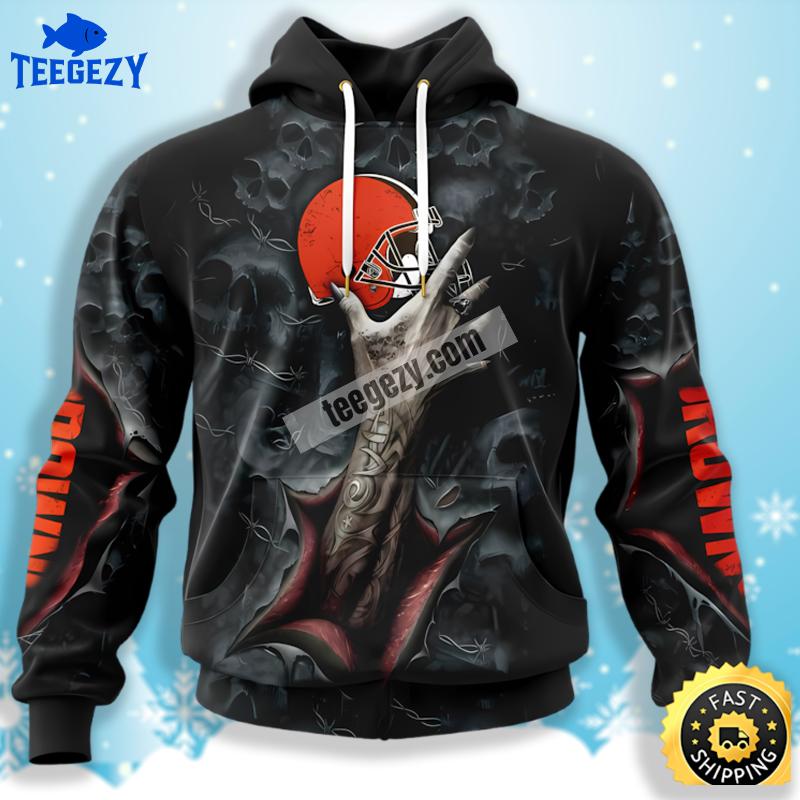 Skull Cleveland Browns Black 3D Hoodie Jacket Skull Cleveland Browns Black 3D Hoodie Jacket