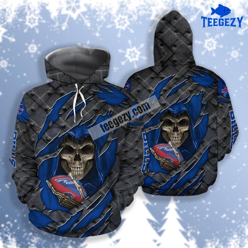 Skull Cracked Buffalo Bills Blue Grey 3D Hoodie Pullover Skull Cracked Buffalo Bills Blue Grey 3D Hoodie Pullover