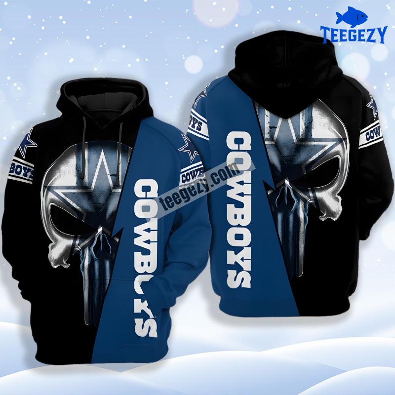 Skull Dallas Cowboys Blue Black Pullover 3D Unisex Hoodie Skull Dallas Cowboys Blue Black Pullover 3D Unisex Hoodie