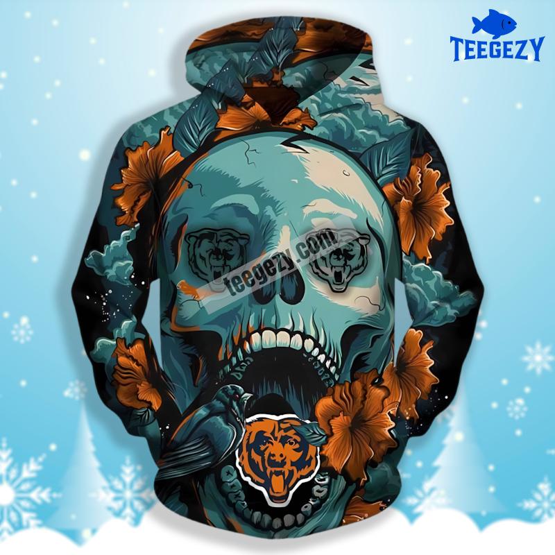 Skull Flower Chicago Bears Blue Orange 3D Womens Hoodie Skull Flower Chicago Bears Blue Orange 3D Womens Hoodie