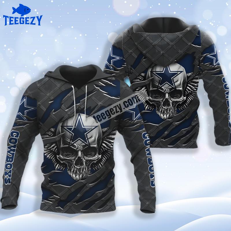 Skull Fracture Dallas Cowboys Blue Black 3D Hoodie Pullover Skull Fracture Dallas Cowboys Blue Black 3D Hoodie Pullover