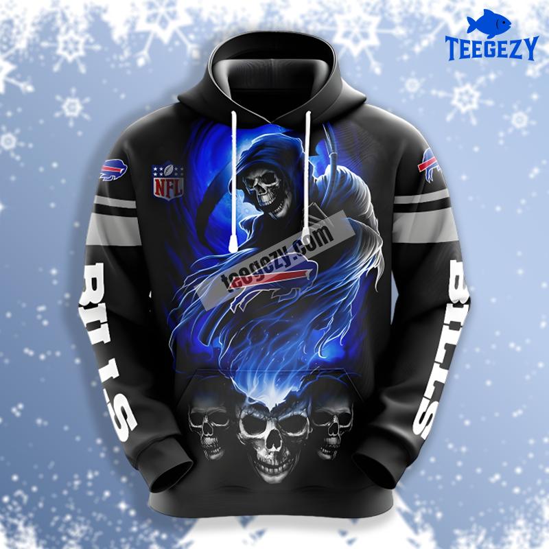 Skull Pullover Black Blue Buffalo Bills 3D Cool Hoodie Skull Pullover Black Blue Buffalo Bills 3D Cool Hoodie