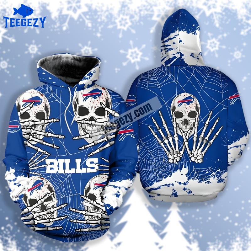 Skull Pullover Blue White Buffalo Bills 3D Fashion Hoodie Skull Pullover Blue White Buffalo Bills 3D Fashion Hoodie