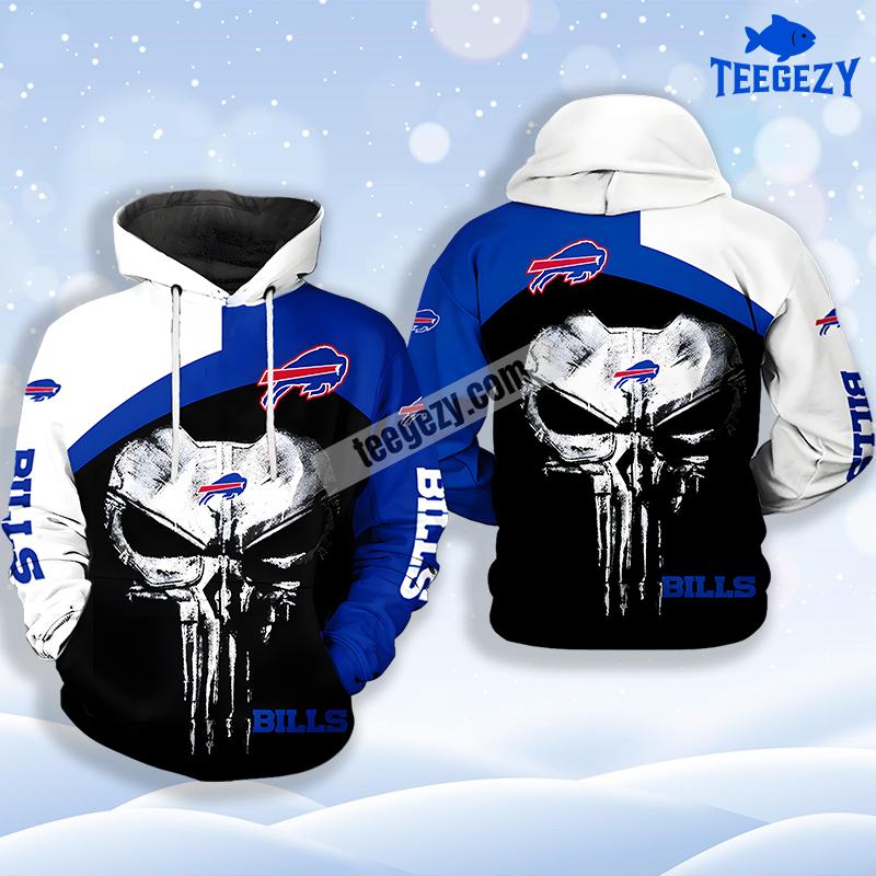 Skull Punisher Buffalo Bills Blue Black 3D Zip Up Hoodie Skull Punisher Buffalo Bills Blue Black 3D Zip Up Hoodie