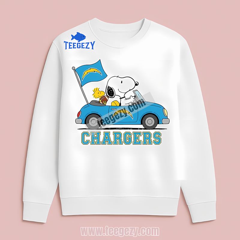 Snoopy Driving Car Los Angeles Chargers Cotton Long Sleeve Snoopy Driving Car Los Angeles Chargers Cotton Long Sleeve
