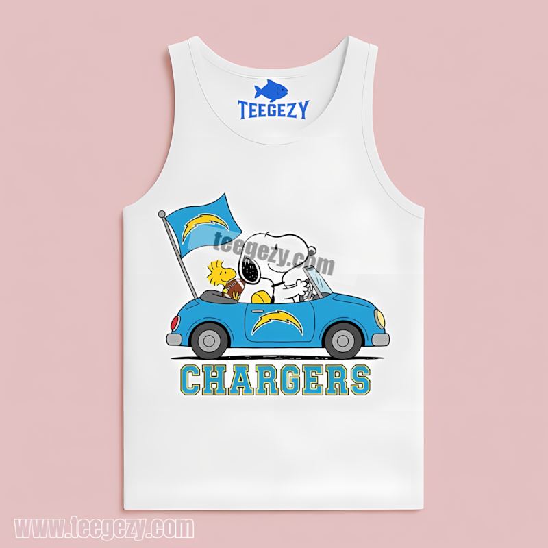 Snoopy Driving Car Los Angeles Chargers Cotton Tanktop Snoopy Driving Car Los Angeles Chargers Cotton Tanktop