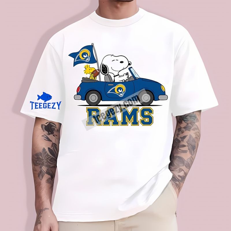 Snoopy Driving Car Retro Los Angeles Rams T-Shirt Snoopy Driving Car Retro Los Angeles Rams T-Shirt
