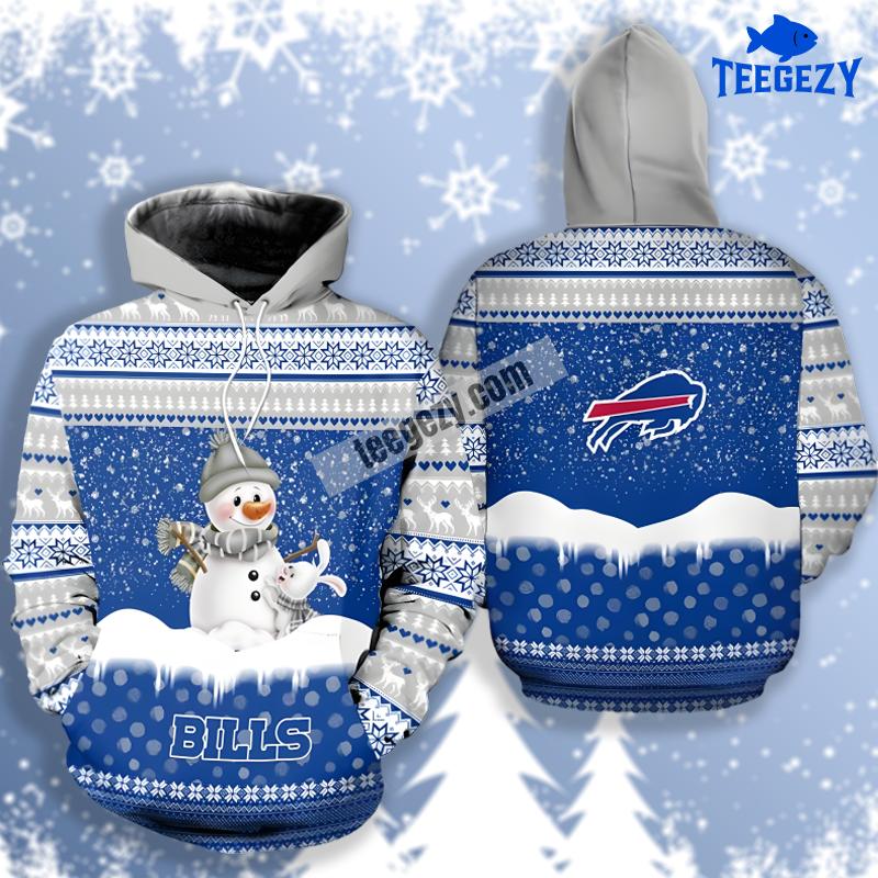 Snowman Christmas Buffalo Bills Blue White 3D Pattern Hoodie Snowman Christmas Buffalo Bills Blue White 3D Pattern Hoodie