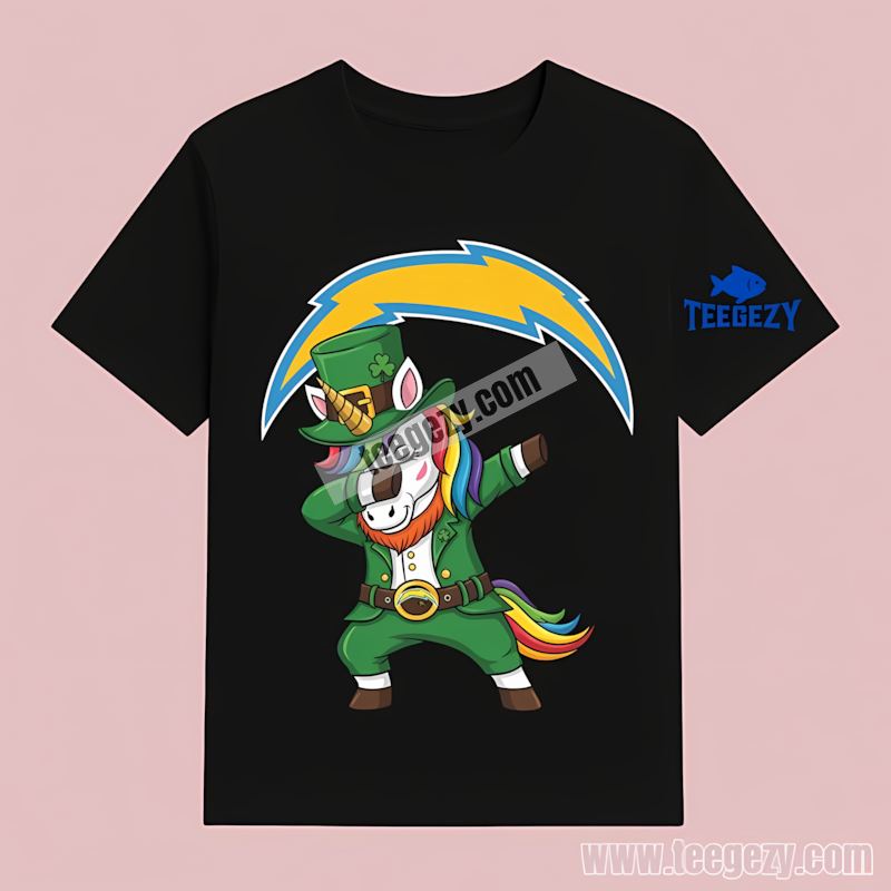 St Patricks Day Vs Dabbing Unicorn Los Angeles Chargers Adults T-Shirt St Patricks Day Vs Dabbing Unicorn Los Angeles Chargers Adults T-Shirt