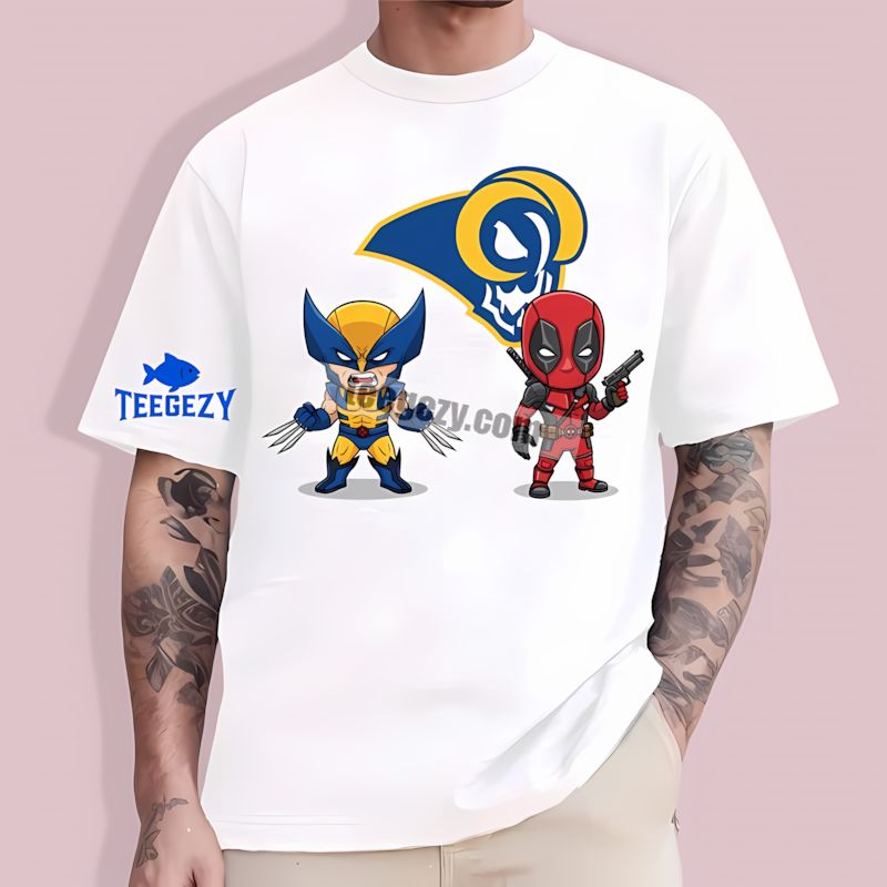Superhero Mashup Los Angeles Rams Wolverine Deadpool T-Shirt Superhero Mashup Los Angeles Rams Wolverine Deadpool T-Shirt