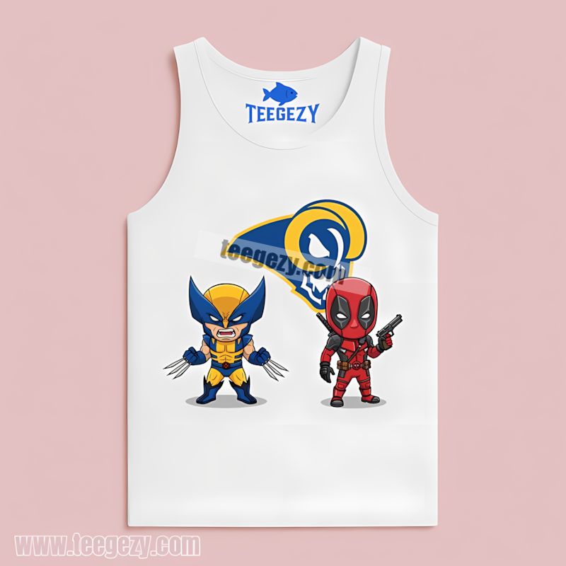Superhero Mashup Los Angeles Rams Wolverine Deadpool Tanktop Superhero Mashup Los Angeles Rams Wolverine Deadpool Tanktop