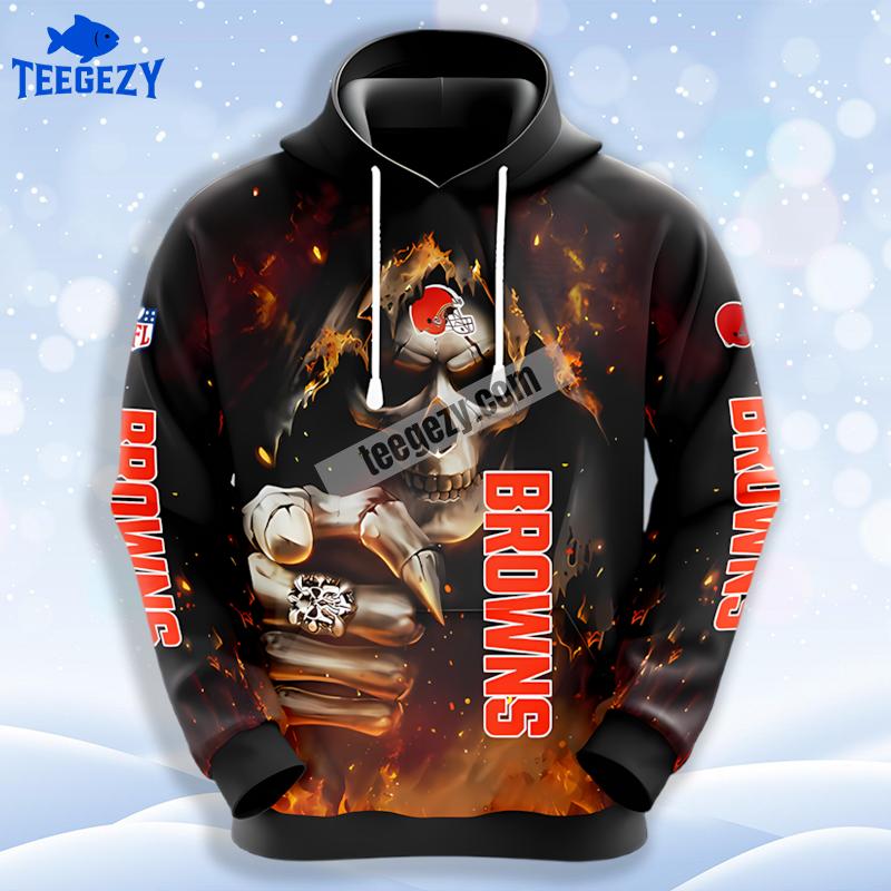 Spooky Two Skulls And Cleveland Browns 3D Art Hoodie Black Spooky Two Skulls And Cleveland Browns 3D Art Hoodie Black