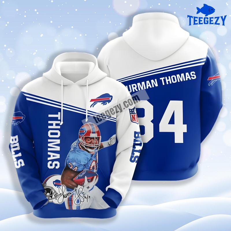 Thurman Thomas Buffalo Bills Blue White 3D Hoodie Printing Thurman Thomas Buffalo Bills Blue White 3D Hoodie Printing