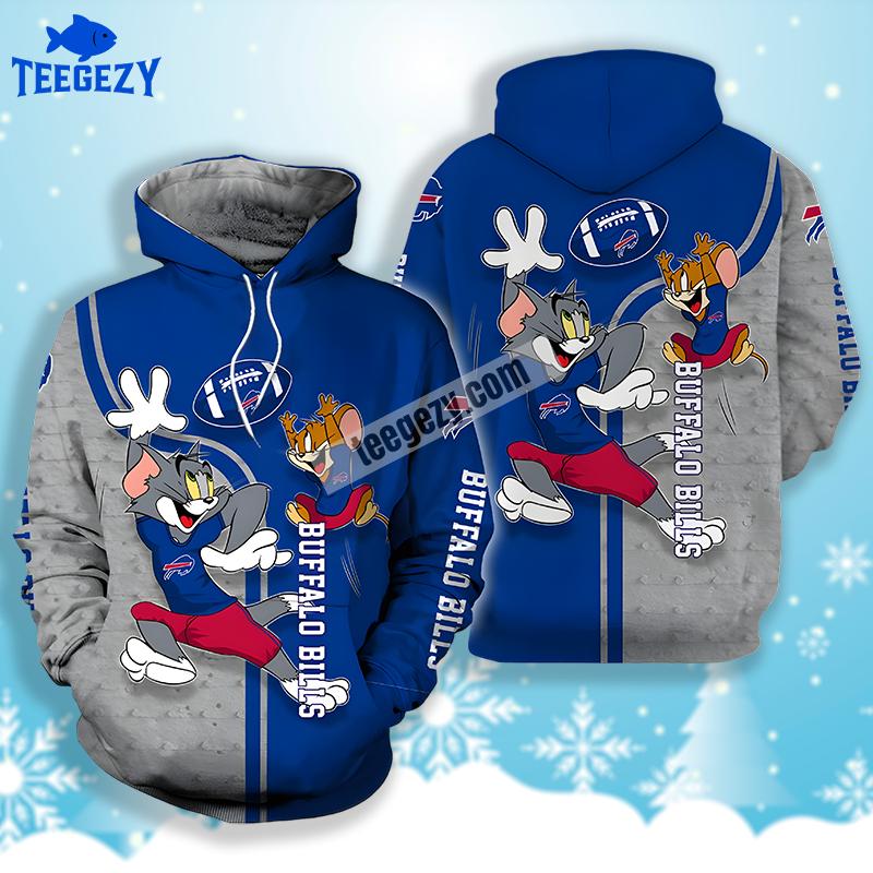 Tom And Jerry Buffalo Bills Blue Grey 3D Puff Print Hoodie Tom And Jerry Buffalo Bills Blue Grey 3D Puff Print Hoodie