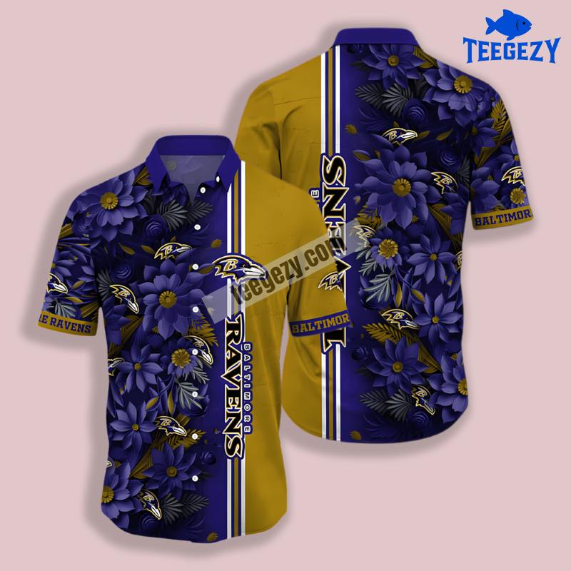 Tropical Dahlia Purple Baltimore Ravens Hawaiian Button Down Tropical Dahlia Purple Baltimore Ravens Hawaiian Button Down