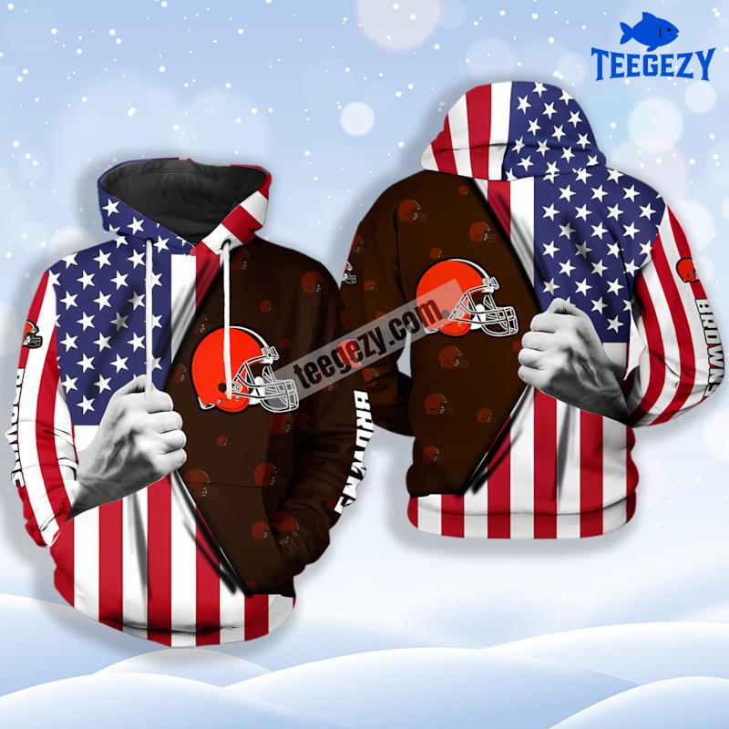 Us Flag Cleveland Browns Blue Red 3D Design Hoodie Us Flag Cleveland Browns Blue Red 3D Design Hoodie