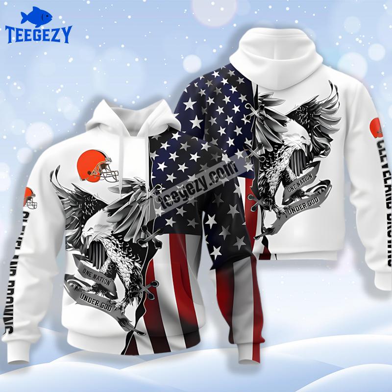 Usa Flag Cleveland Browns And Eagle White 3D Hoodie Printing Usa Flag Cleveland Browns And Eagle White 3D Hoodie Printing