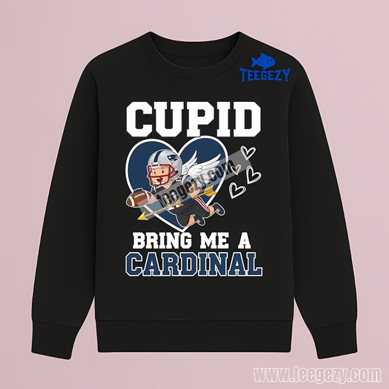 Valentines Cupid Cardinal New England Patriots Crewneck Long Sleeve Valentines Cupid Cardinal New England Patriots Crewneck Long Sleeve
