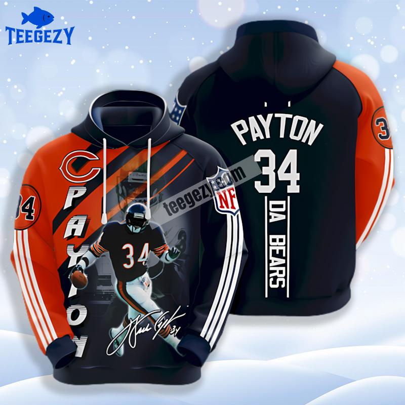 Walter Payton Chicago Bears Blue Orange 3D Fashion Hoodie Walter Payton Chicago Bears Blue Orange 3D Fashion Hoodie