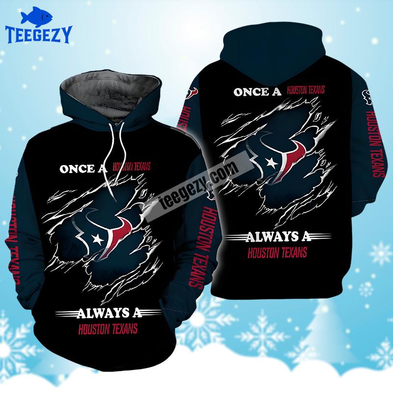 Always A Houston Texans Black Zip Up 3D Hoodie Always A Houston Texans Black Zip Up 3D Hoodie