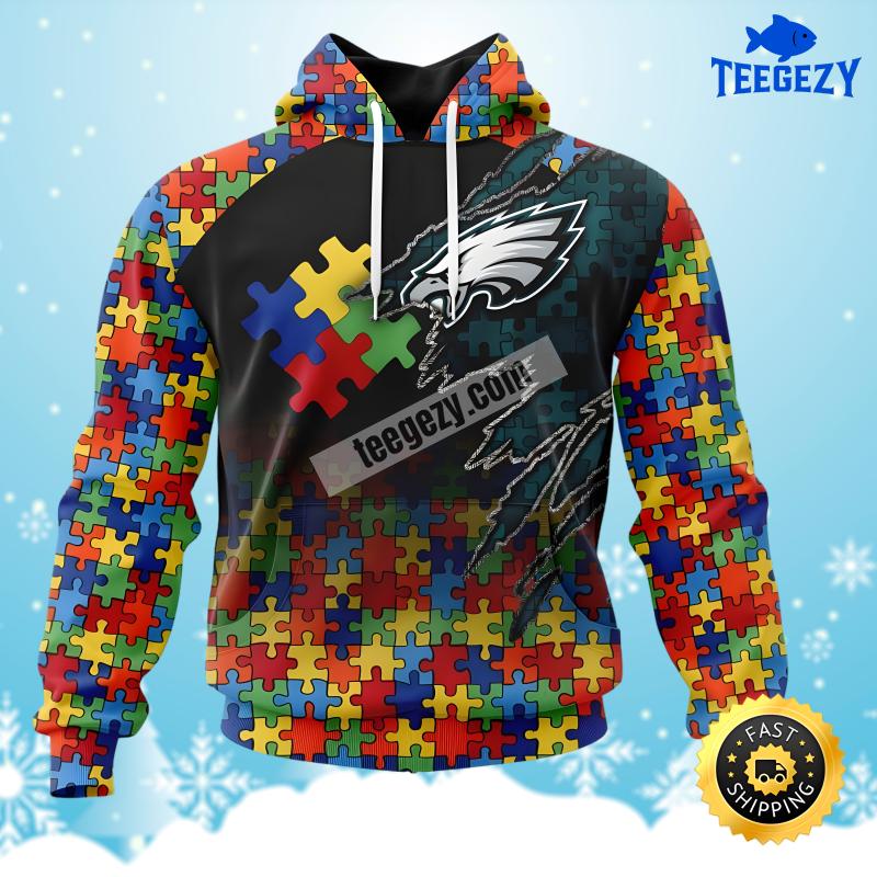 Autism Awareness Philadelphia Eagles Black Red Printed 3D Hoodie Autism Awareness Philadelphia Eagles Black Red Printed 3D Hoodie