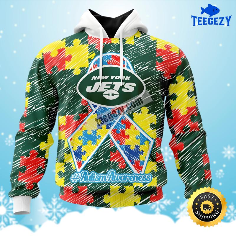 Autism Awareness Puzzle Ribbon New York Jets Green Youth 3D Hoodie Autism Awareness Puzzle Ribbon New York Jets Green Youth 3D Hoodie