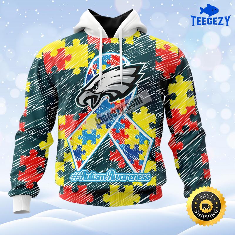 Autism Awareness Puzzle Ribbon Philadelphia Eagles Blue Jacket 3D Hoodie Autism Awareness Puzzle Ribbon Philadelphia Eagles Blue Jacket 3D Hoodie