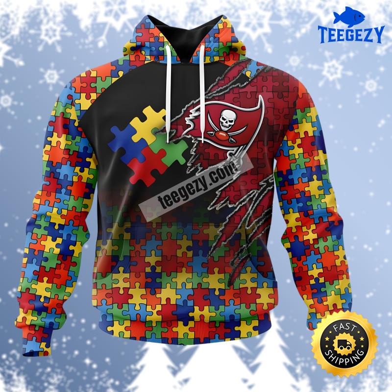 Autism Awareness Tampa Bay Buccaneers Red Black Zip Up 3D Hoodie Autism Awareness Tampa Bay Buccaneers Red Black Zip Up 3D Hoodie
