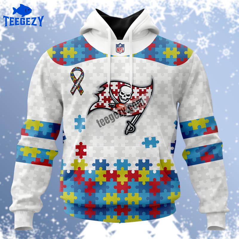 Autism Awareness Tampa Bay Buccaneers White Fashion 3D Hoodie Autism Awareness Tampa Bay Buccaneers White Fashion 3D Hoodie