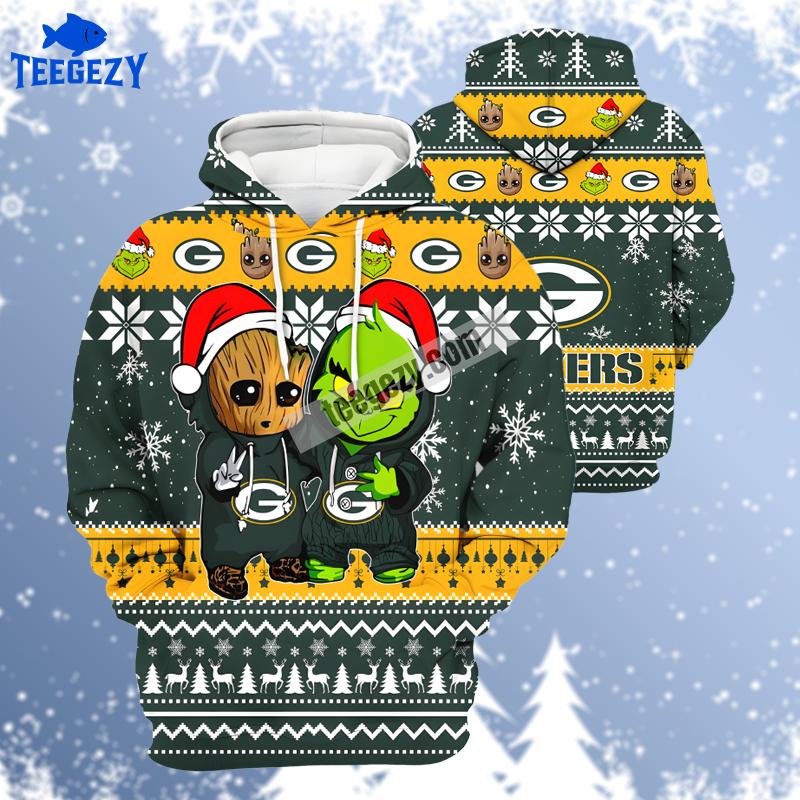 Baby Groot Grinch Christmas Green Bay Packers Green Yellow Mens 3D Hoodie Baby Groot Grinch Christmas Green Bay Packers Green Yellow Mens 3D Hoodie