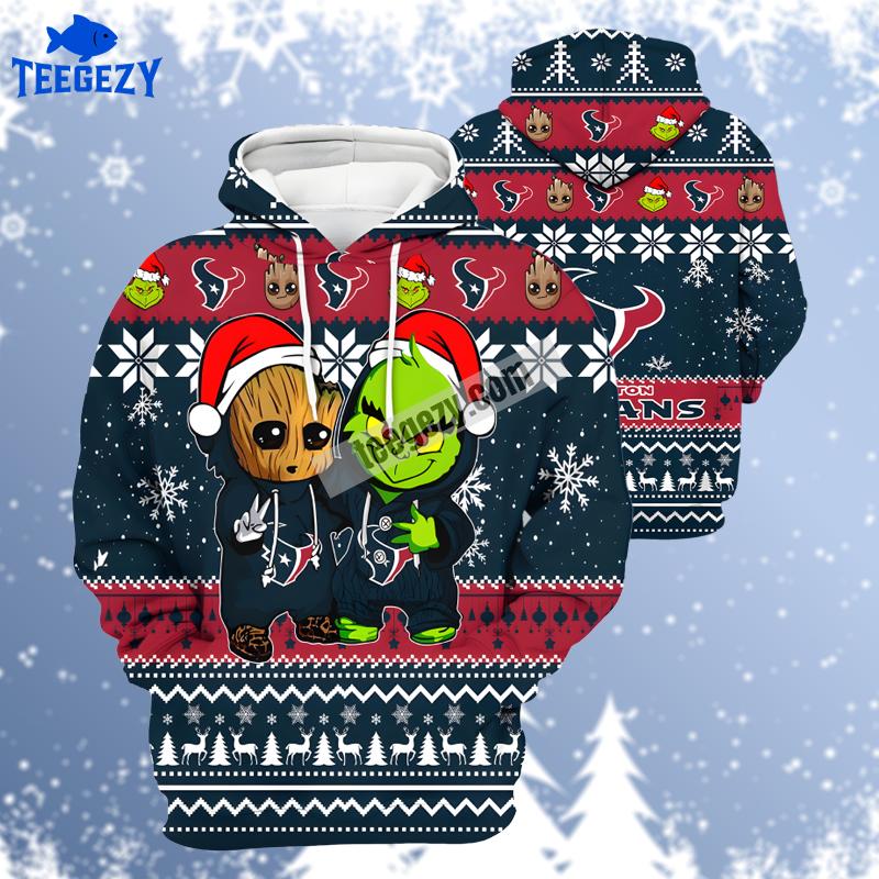 Baby Groot Grinch Houston Texans Red Blue Jacket 3D Hoodie Baby Groot Grinch Houston Texans Red Blue Jacket 3D Hoodie