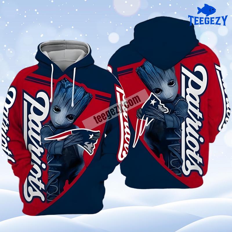 Baby Groot New England Patriots Blue Red Printed 3D Hoodie Baby Groot New England Patriots Blue Red Printed 3D Hoodie