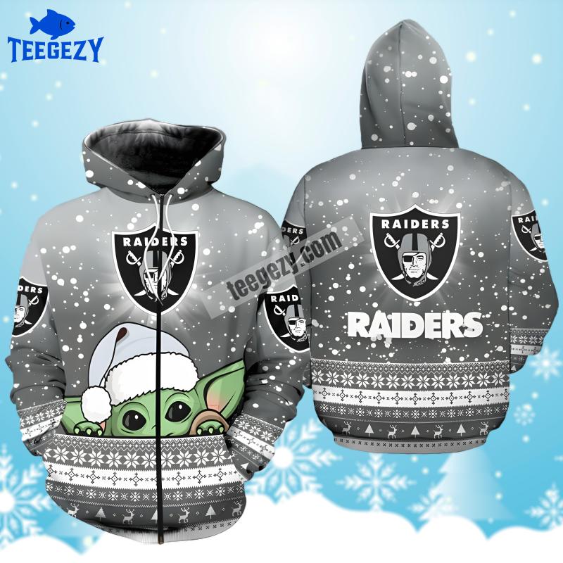 Baby Yoda Christmas Las Vegas Raiders Grey Womens 3D Hoodie Baby Yoda Christmas Las Vegas Raiders Grey Womens 3D Hoodie
