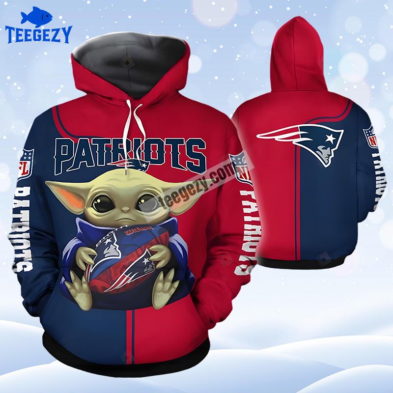 Baby Yoda New England Patriots Blue Red Zip Up 3D Hoodie Baby Yoda New England Patriots Blue Red Zip Up 3D Hoodie