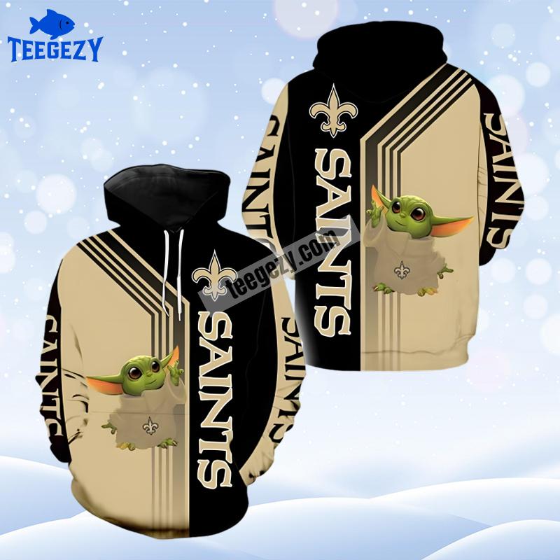 Baby Yoda New Orleans Saints Black Yellow Womens 3D Hoodie Baby Yoda New Orleans Saints Black Yellow Womens 3D Hoodie
