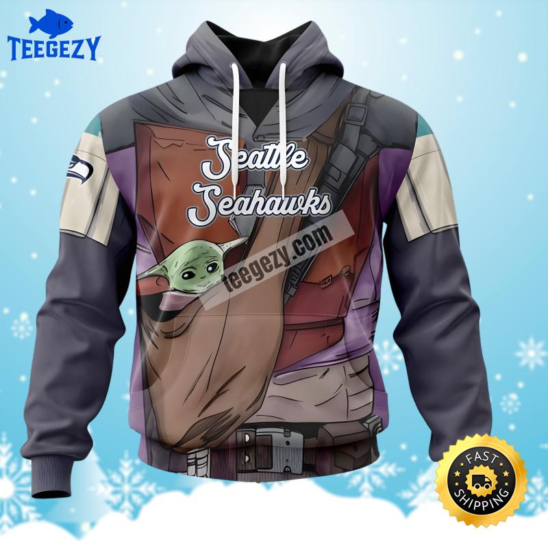 Baby Yoda Seattle Seahawks Grey Zip Up 3D Hoodie Baby Yoda Seattle Seahawks Grey Zip Up 3D Hoodie