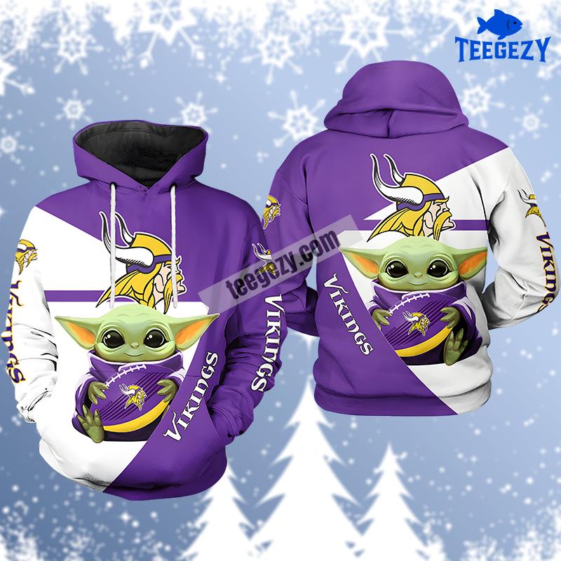 Baby Yoda Star Wars Minnesota Vikings Purple White Pattern 3D Hoodie Baby Yoda Star Wars Minnesota Vikings Purple White Pattern 3D Hoodie