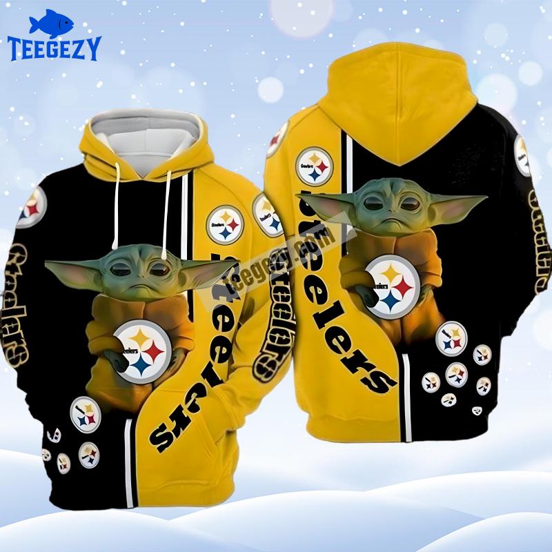 Baby Yoda Star Wars Pittsburgh Steelers Black Yellow Unisex 3D Hoodie Baby Yoda Star Wars Pittsburgh Steelers Black Yellow Unisex 3D Hoodie