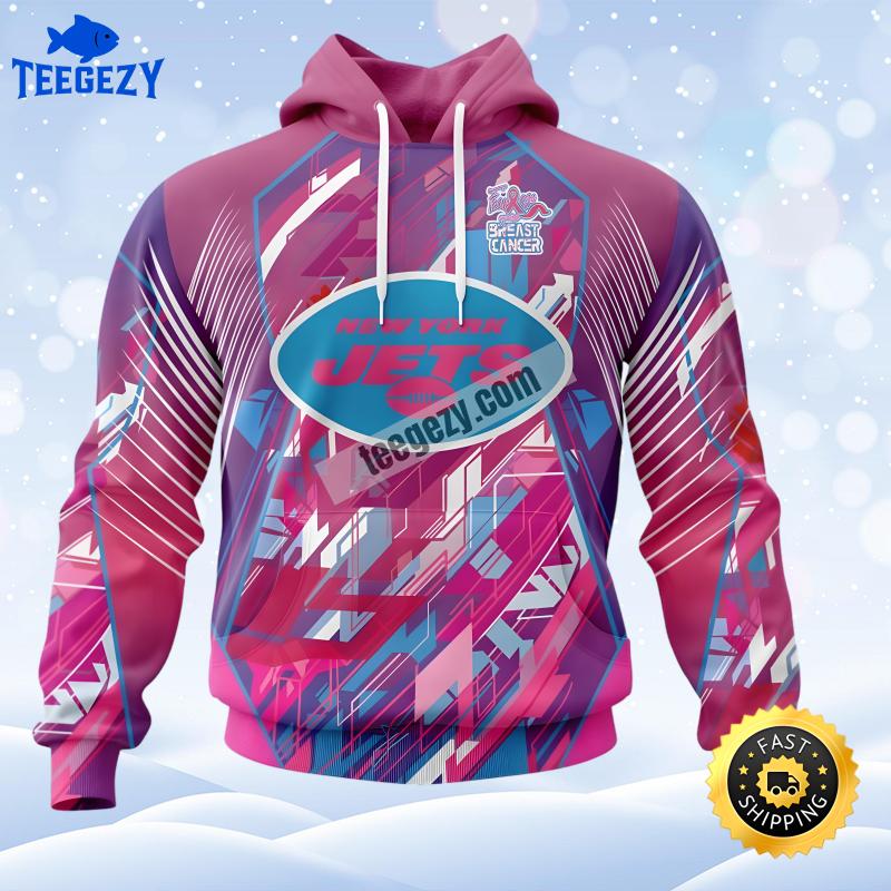 Breast Cancer New York Jets Blue Pink Jacket 3D Hoodie Breast Cancer New York Jets Blue Pink Jacket 3D Hoodie