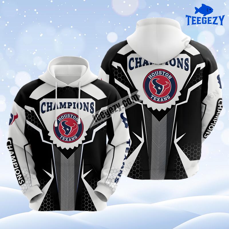 Champion Houston Texans Black White For Sale 3D Hoodie Champion Houston Texans Black White For Sale 3D Hoodie