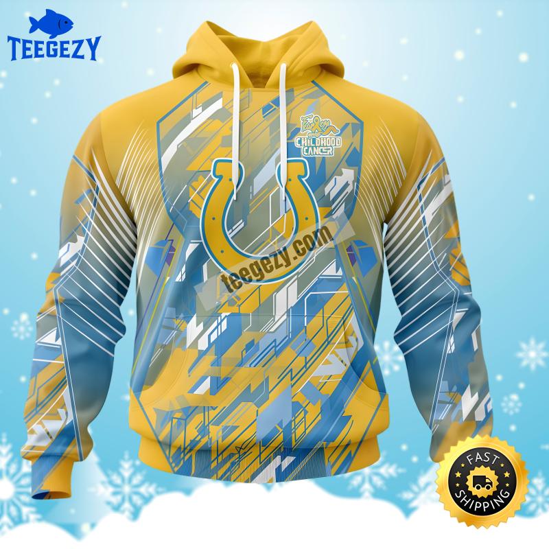 Childhood Cancers Indianapolis Colts Yellow Blue Pattern 3D Hoodie Childhood Cancers Indianapolis Colts Yellow Blue Pattern 3D Hoodie