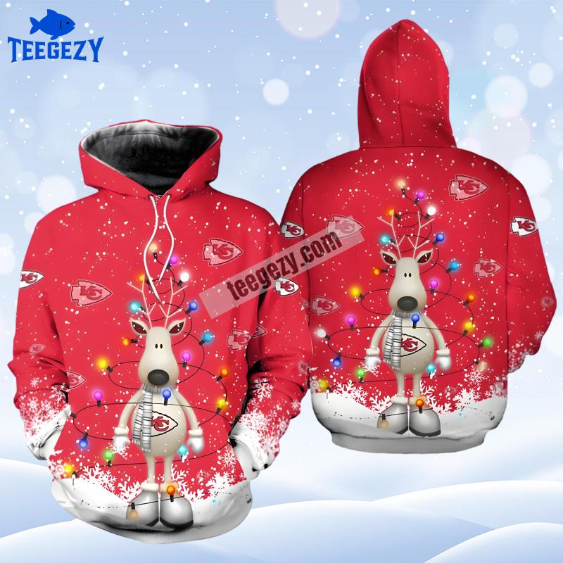 Christmas Reindeer Kansas City Chiefs White Red Pullover 3D Hoodie Christmas Reindeer Kansas City Chiefs White Red Pullover 3D Hoodie